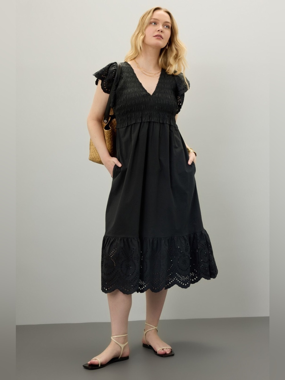 Rails Black Eyelet Midi Dress